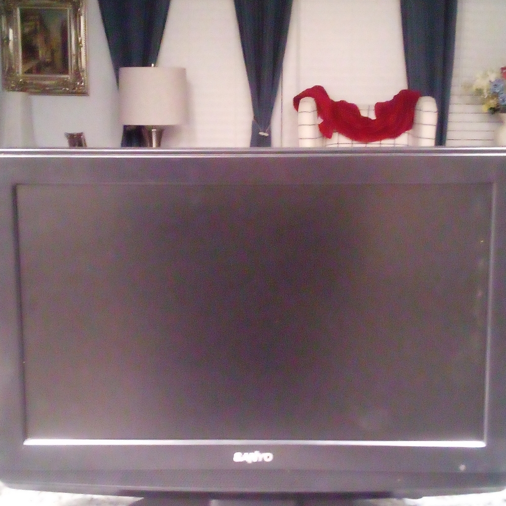 Sleek Black Sanyo Television With Remote
